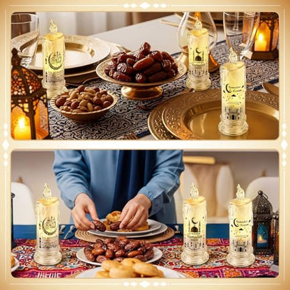 VIHOSE 3 Pcs Ramadan Decorations for Home Eid Mubarak Flameless Candles LED Battery Operated Candles Muslim Moon Decorative Lights for Home Muslim Ramadan Decorations