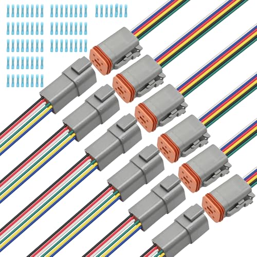 6 Pack Sealed Waterproof DT Connector, 16 AWG 6-Pin Male and Female Automotive Wire Connectors with Heat Shrink Tubes, Replacement for the Electrical Systems of Motorized Vehicles