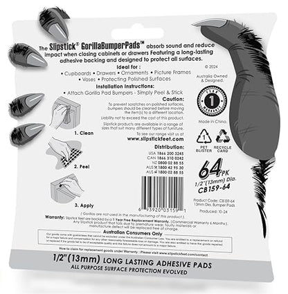 Slipstick GorillaBumperPads Premium 1/2” Rounds Adhesive Non Slip Pads/Bumpers (64 Gripper Dots) Perfect Grips for Small Items/Décor, Cabinet Stoppers, Drawer/Door Bumpers, Glass/Picture Frame Pads - size: 1/2" Round