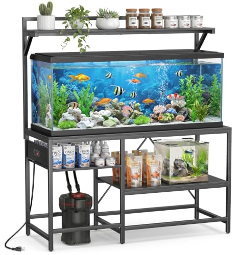 55&75 Gallon Fish Tank Stand for Standard & Breeder Tanks | Fits 55 Gal (Long/Tall/Breeder) & 75 Gal Standard Tanks for Aquarium, Reptile Terrarium & Turtle Tank, 52"L x 21.6"W, Black - size: 55&75 Gallon