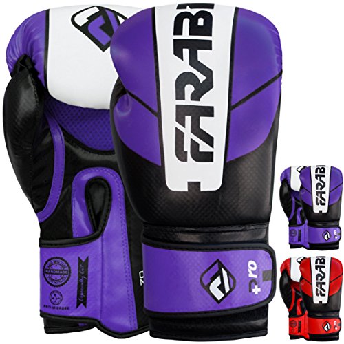 Farabi Pro Safety Tech Fighter MMA, Muay Thai Training Sparring Boxing Kickboxing Punching Gloves Mitts - color: Purple/White/Black, size: 14 Oz