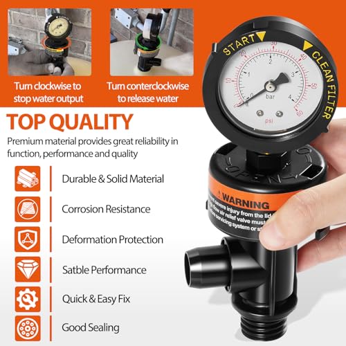 98209800 High Flow Manual Relief Valve/Air Relief Manual Valve Assembly with Pressure Gauge, Replacement for Pool and Spa Filter (2 PACK-98209800) - style: 2 PACK-98209800