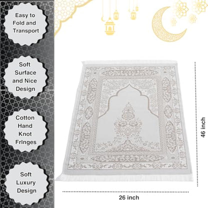Muslim Prayer Rug with Islam Prayer Beads - Travel Prayer Mat, Islamic Gifts for Women, Portable Prayer Matt Islam, Islamic Prayer Rug Islam Men Women, Praying Mat for Muslim Gifts, Gray - color: Grey