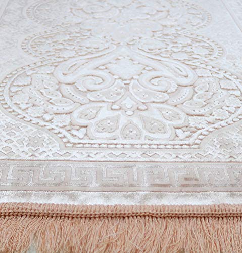Modefa Luxury Velvet Prayer Rug with Prayer Beads | Soft Elegant Muslim Turkish Janamaz Sajada Carpet for Men and Women | Plain Solid Prayer Mat Ramadan Eid Gift - Paisley (Blush Pink) - color: Blush Pink