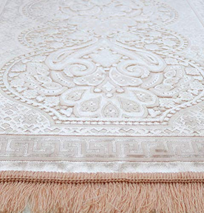 Modefa Luxury Velvet Prayer Rug with Prayer Beads | Soft Elegant Muslim Turkish Janamaz Sajada Carpet for Men and Women | Plain Solid Prayer Mat Ramadan Eid Gift - Paisley (Blush Pink) - color: Blush Pink