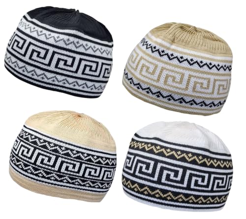 Set 4 Kufi Hat for Men Muslim AMN-225 Beanie Skull Cap Islam Taqiyah Takke Gift - color: Color Set 10