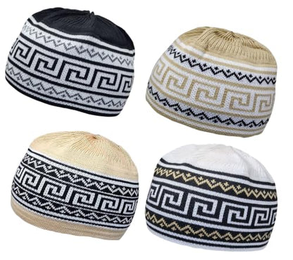 Set 4 Kufi Hat for Men Muslim AMN-225 Beanie Skull Cap Islam Taqiyah Takke Gift - color: Color Set 10
