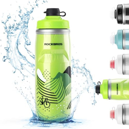 ROCKBROS Bike Water Bottle, 21oz Insulated Cycling Squeeze Bottle | 21oz Insulated Bike Bottle Keeps Drinks Cold for Hours, with Soft Squeeze Design, Leakproof Spout and Universal Cage Fit - color: Green