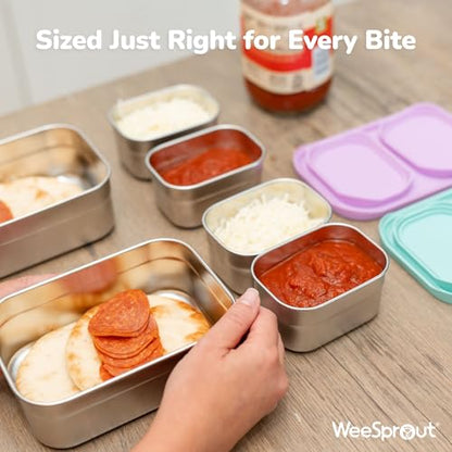 WeeSprout Stainless Steel Lunch Box Set - 750mL & 230mL Food Storage Nested Bento Boxes with Food Grade Silicone Lid - Leak Proof - Freezer Safe (Pastel Mint) - color: Pastel Mint