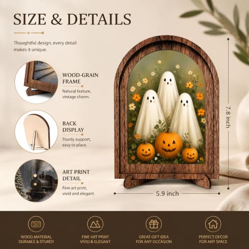 Cute Ghosts Pumpkin Arched Decor, Halloween Sign - color: Cute Ghost Pumpkin Trio