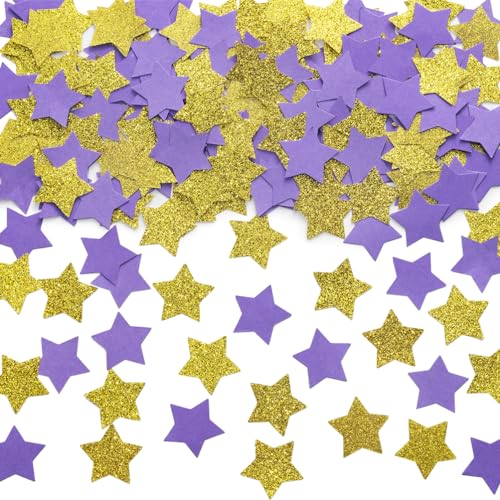 MOWO Gold and Purple Star Confetti Table Decoration, 1.2'', 200pc - color: Gold,purple