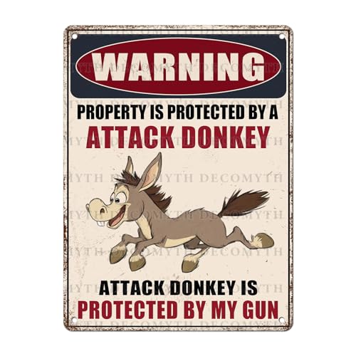 Metal Tin Sign Vintage Retro Wall Decor Warning Beware of Donkey Property Is Protected By a Attack Donkey Funny Tin Sign for Home Backyard Garden Patio 12 * 16inch - color: Donkey, size: 30X40cm(12*16in)
