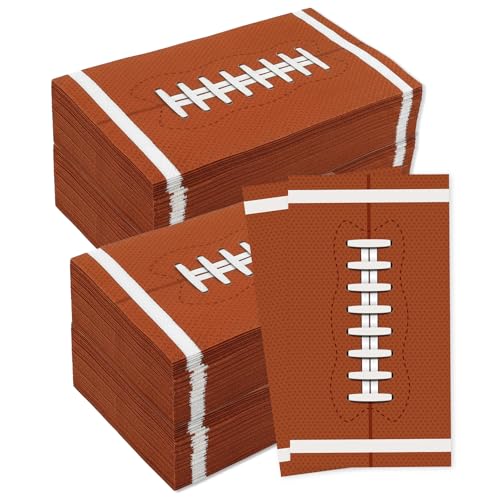 Football Napkins, 100Pcs Football Paper Napkins Disposable, Football's Cocktail Guest Hand Towels for Birthday Dinner Bathroom Footballs Sports Game Party Table Decorations Supplies, 4..3 x 7.8 Inches - color: Brown-Football, size: 100Pcs