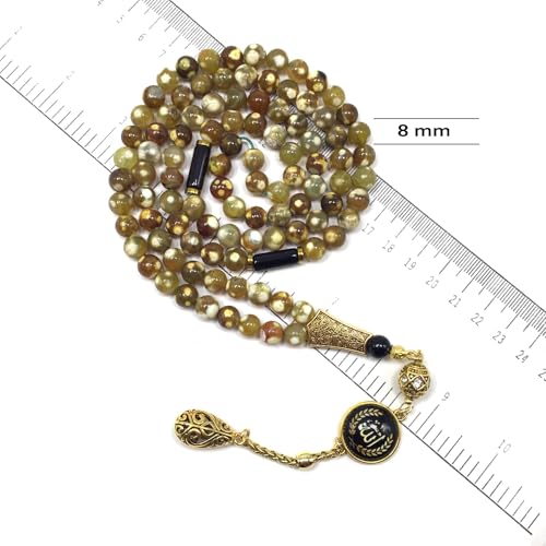 Special Prayer Beads Series -99 Beads- Tesbih Tasbih Tasbeeh Misbaha Masbaha Subha Sebha Sibha (Fire Agate Natural Stone -8 mm 99 Beads-) - color: Fire Agate Natural Stone -8 mm 99 Beads-