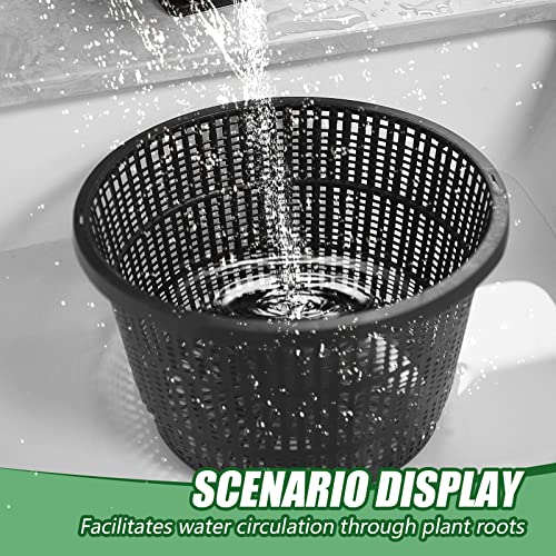 Roshtia 4 Pcs 8.35 Inch Hydroponic Baskets Aquatic Black Plastic Garden Mesh Net Pot Hydroponic Pots Slotted Pond Basket Aquarium Plant Pots for Lily Nursery Grow Planting Supplies