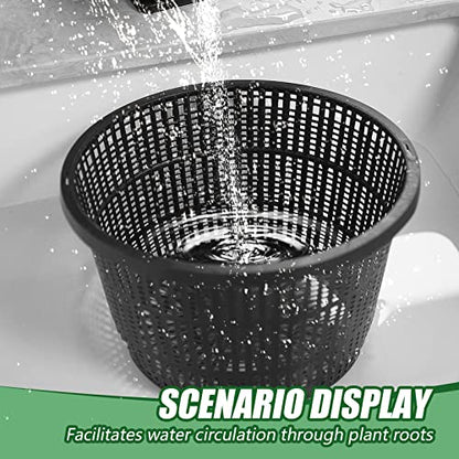 Roshtia 4 Pcs 8.35 Inch Hydroponic Baskets Aquatic Black Plastic Garden Mesh Net Pot Hydroponic Pots Slotted Pond Basket Aquarium Plant Pots for Lily Nursery Grow Planting Supplies