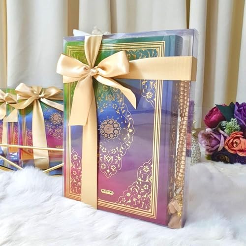 Rainbow Quran and Pearl Tasbih Set | Holy Quran Prayer Beads Islamic Gift Set | Koran Mushaf Tasbeeh Favor For Muslim | Islamic Birthday Graduation Gift | Eid Ramadan Gift Favor (6.7 X 10)