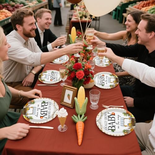 Grencian 96Pcs Locally Grown Baby Shower Decorations Farmers Market Party Plates and Napkins Vegetable Theme Disposable Tableware for Food Market Party Baby Shower Decorations Serves 24 - style: Food Market Baby Sets