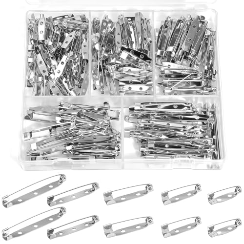 200pcs Brooch Pin Backst - 5 Siezs 0.78"/0.98"/1.26"/1.49" /1.77" Silver Bar Pins & Clasp Backings for Jewelry Making, Badges, Crafts, Name Tags and DIY Accessories - size: 200pcs