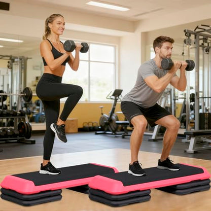 F2C 43 inch Aerobic Exercise Step Platform Adjustable Height Stepper Exercise Workout Step Bench with 4 Risers 4" - 6" - 8" Large Fitness Exercise Stair Step for Home Gym Fitness Training - color: Rose Pink