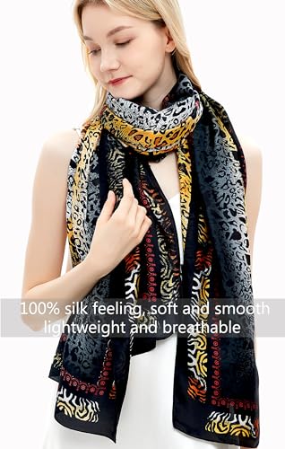 Women Silk Scarves Long Satin Lightweight Outdoor Shawl Wraps Printed Head Scarf 70''X35'' - color: 112-leopard