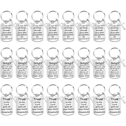 Maitys 24 Pcs Christian Keychains Faith Inspirational Gifts, Silver, Silver