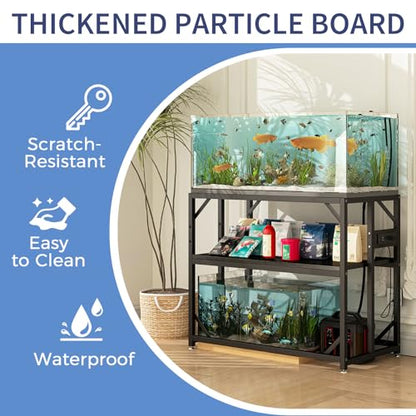 METYERRY 40 Gallon Fish Tank Stand with Power Outlets, Adjustable Aquarium Stand, Heavy Duty Terrarium Stand, Metal reptile tank stand, Suitable for Home Office,660LBS Capacity, Black - color: Black, size: 40 Gallon