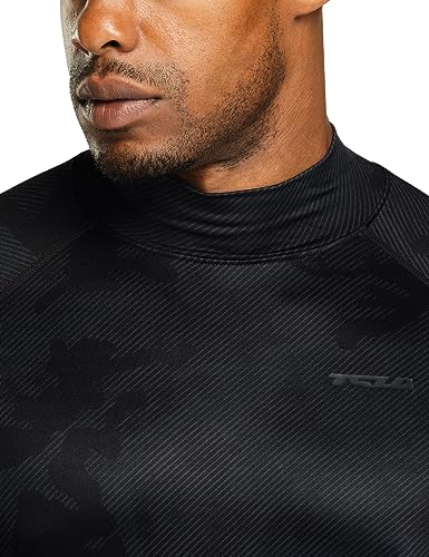 TSLA Men's Thermal Long Sleeve Compression Shirts, Mock/Turtleneck Winter Sports Running Base Layer Top - color: 2pack Navy/Woodland Black, size: X-Small