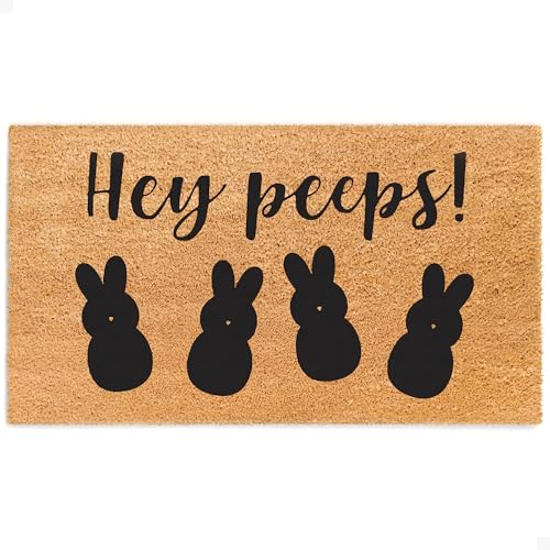 THEODORE MAGNUS Easter Door Mat - Welcome Mat for Front Door with Non-Slip Backing - Durable Doormat - Perfect for Outside Entrance and Entryway Matt - Outdoor/Indoor - Hey Peeps - 17" x 30" - color: Hey Peeps