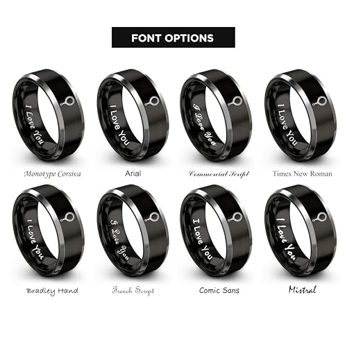 Tasbih Prayer Beads Ring - Gift for Muslim - Tungsten Carbide - Band - Black Yellow Gold Silver - Flat Dome Bevel - Men Women - Personalized Custom Engraving - 8mm - Anniversary Engagement Wedding - color: 11 - Black Grey Tungsten