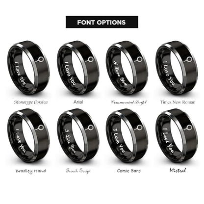 Tasbih Prayer Beads Ring - Gift for Muslim - Tungsten Carbide - Band - Black Yellow Gold Silver - Flat Dome Bevel - Men Women - Personalized Custom Engraving - 8mm - Anniversary Engagement Wedding - color: 11 - Black Grey Tungsten