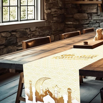 Ramadan Mubarak Table Runner Table Decorations - Frelisiy White and Gold Moon Eid Ramadan Mubarak Happy Ramadan Mubarak 2024 Party Supplies Decorations, Size 13.8x71 inches - size: White02 Ramadan Mubarak