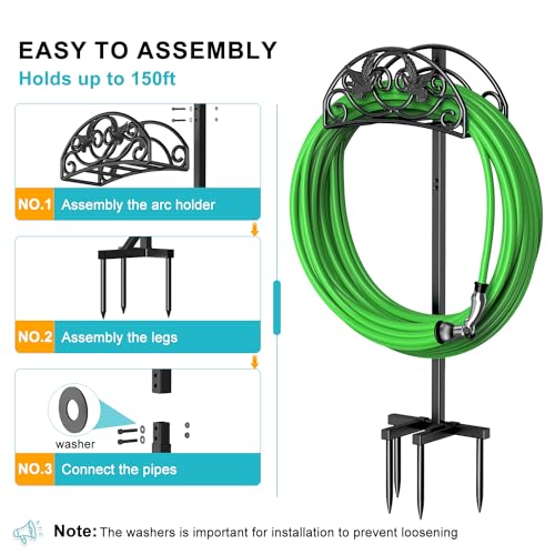 Garden Hose Holder, Detachable Metal, Heavy Duty Freestanding Outside | Water Hose Holder Stand Garden Hose Reel Rack and Hose Storage Organizer for Outside Yard