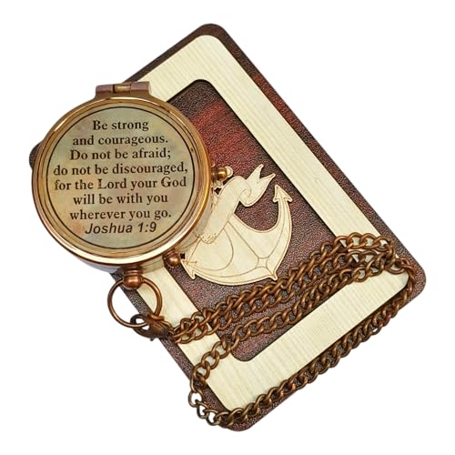 Deocar Engraved Brass Compass with Inspirational Quotes and Wooden Box –Gift for Son, Husband, Grandson, or Travelers – Ideal for Birthdays Graduation Christmas or Special Occasions - style: Be Strong & Courageous