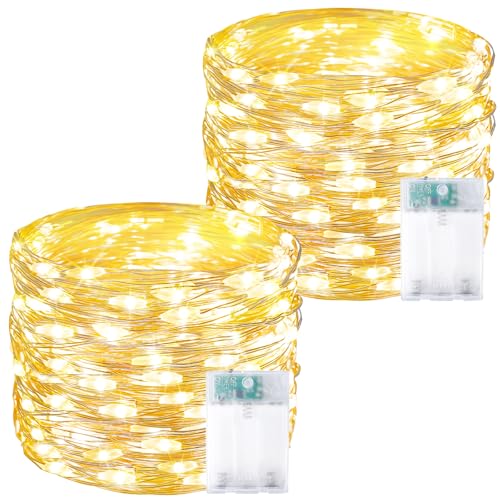 2 Pack 60 LED Fairy Lights Battery Operated with Timer, 20FT Waterproof String Lights Indoor Outdoor, Cuttable Battery Light for Home Bedroom Wedding DIY Centerpiece Christmas Decorations (Warm White) - color: Warm White, size: 2PK（60LED）