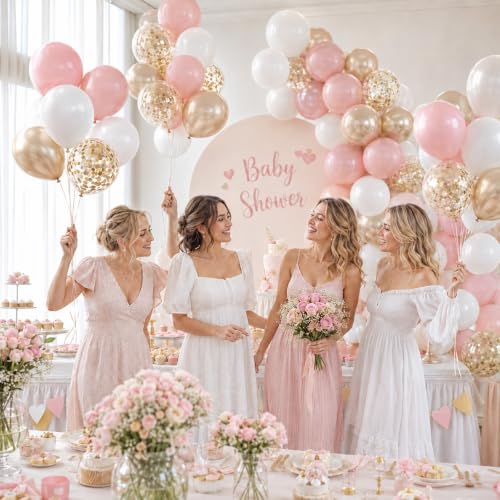 Dusty Pink Balloons, 60 Pcs Party Balloons for Bridal Shower Bachelorette - color: Pink Gold