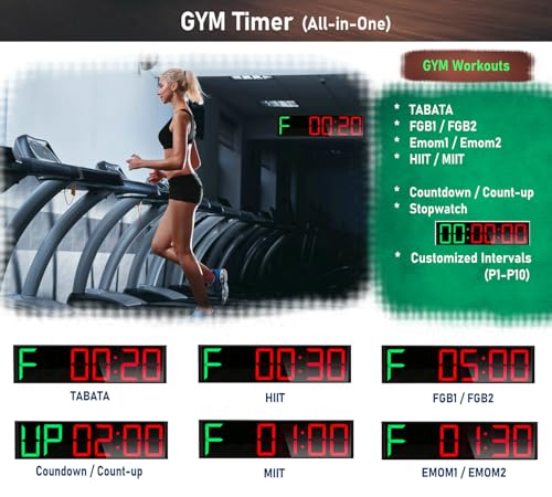 26'' Huge Home Gym Interval Workout Timer Clock, Digital Wall Clock with Seconds Countdown/up, Stopwatch, 8-Alarms, 7-Color Night Light for Tabata/HIIT/MIIT/EMOM/FGB/Boxing (Green-Red)