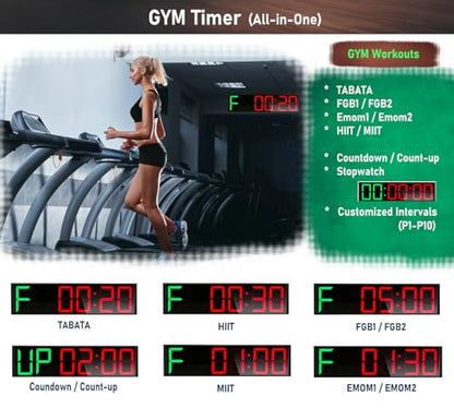 26'' Huge Home Gym Interval Workout Timer Clock, Digital Wall Clock with Seconds Countdown/up, Stopwatch, 8-Alarms, 7-Color Night Light for Tabata/HIIT/MIIT/EMOM/FGB/Boxing (Green-Red)