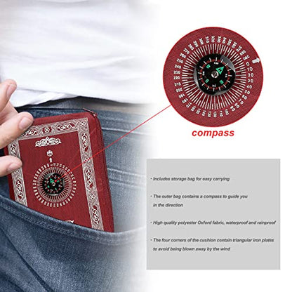 Travel Prayer Mat Rug, GLADPRESIT Portable Pocket Mat with Compass, 60 x 100cm Waterproof Praying Rug (Red)