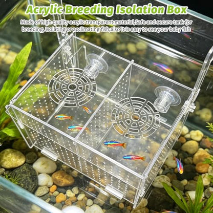 Hamiledyi Acrylic Breeding Isolation Box - Transparent Aquarium Hatchery for Guppy/Shrimp/Small Fish, Safe Nursery Tank with Air Tube & Suction Cups(7.8" × 3.9" × 3.9") - size: M(7.8" 3.9" 3.9")
