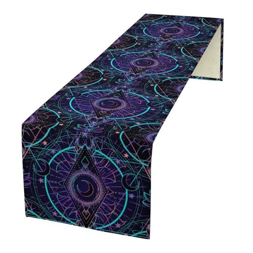 Geometry Moon Phase Table Runner,Boho Moonlit Garden Witchy Gothic Hippie Kitchen Table Decoration for Holiday Party Study Living Bedroom Dresser Cabin Cafe Wedding Decor 13×36in