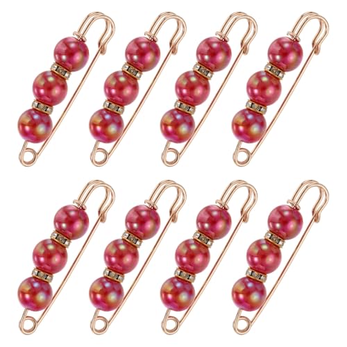 MECCANIXITY Pearl Brooch Pins, Decorative Safety Pin Brooch - color: Dark Red