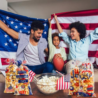 4th of July Treat Bags, 120 PCS Patriotic Cellophane Bags, Plastic Clear Red White Blue Candy Cookie Gift Goodie Snack Bag with Twist Tie for Independence Day 4th Fourth of July Party Favors Supplies - color: Clear-Patriotic-120pcs