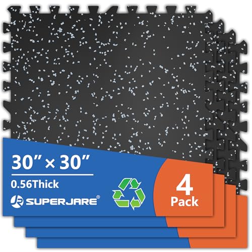SUPERJARE 30" x 30" Larger Rubber Top Exercise Equipment Mats, 0.56" Thick 4PCS 25 Sq Ft High-Density EVA Foam Interlocking Gym Flooring, Big Workout Mat for Home Gym, Floor Protection, Black/Grey - size: 4 Tiles (25 Sq Ft)