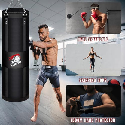 4FT Hanging Punching Bag for Adults, Unfilled Canvas Heavy Boxing Bag Set with 12oz Boxing Gloves Hand Wraps, Jump Rope, Reflex Ball for MMA Kickboxing Muay Thai Training Home - style: Canvas Bag