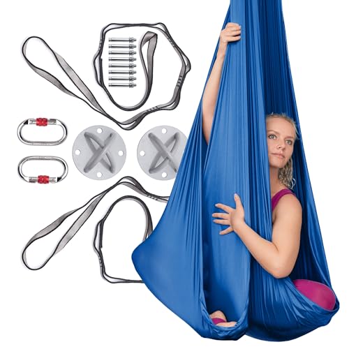 AyuHome Aerial Silks Kit for Home - Premium Yoga Swing for Adults with 660 lbs Capacity - Versatile Aerial Yoga Hammock for Gymnastics Training - color: Aerial silk - Precious Blue - New