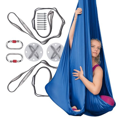 AyuHome Aerial Silks Kit for Home - Premium Yoga Swing for Adults with 660 lbs Capacity - Versatile Aerial Yoga Hammock for Gymnastics Training - color: Aerial silk - Precious Blue - New