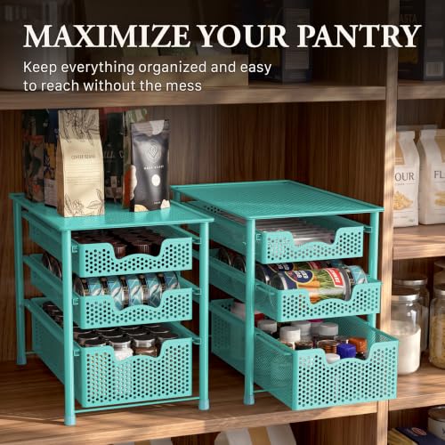 Simple Houseware Stackable 3 Tier Slide Basket Organizer Drawer, Turquoise - color: Turquoise, size: 3-Tier