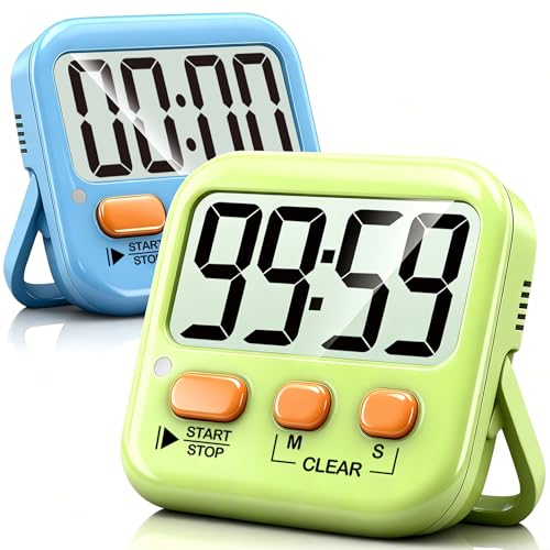 2 Pack Digital Timer for Kids Classroom Kitchen Timers for Cooking | w/ Battery, Easy to View, Alarm, Mute Mode, Count Down/Up, Magnetic, Kickstand, Hanging, Classroom Timer for Teacher Supplies - color: 2 * Green+ Sky Blue ( 95%+select for Kids )