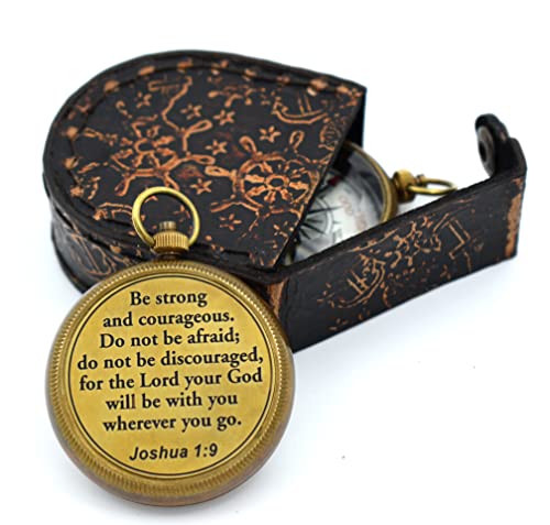 Be Strong and Courageous (Joshua 1:9) Brass Compass with wooden Box-Engraved Scripture Prayer Compass Religious Gift for Men & Women - Baptism, Confirmation, Communion Compass for Boys Graduation Gift - style: #3 Be Strong and Courageous Compass (Joshua 1
